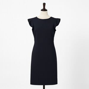 2/$30 LOFT Women’s Dress Sz 0 Black Sheath Midi  Pin Striped w/Flutter Sleeves